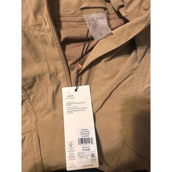 CALIA Hooded Windbreaker Womens L Tan Brown Pullover Anorak Water Repellent Spor - Picture 6 of 8